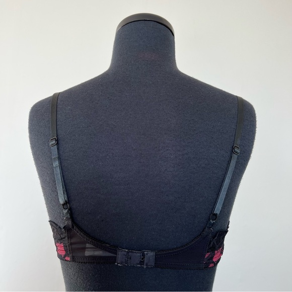 Rare VTG 1980s Victoria's Secret Pink and Black Lace Balconette Bra, 34B - Picture 3 of 11